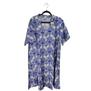 GM Fashion USA Damask House Dress‎ Women One Size Blue White New
